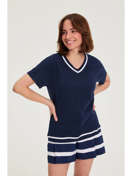 Moodo Bluse mit V-Ausschnitt dunkelblau Moodo