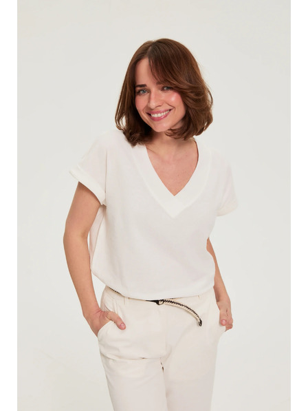 Moodo Baumwollbluse mit V-Ausschnitt weiß Moodo