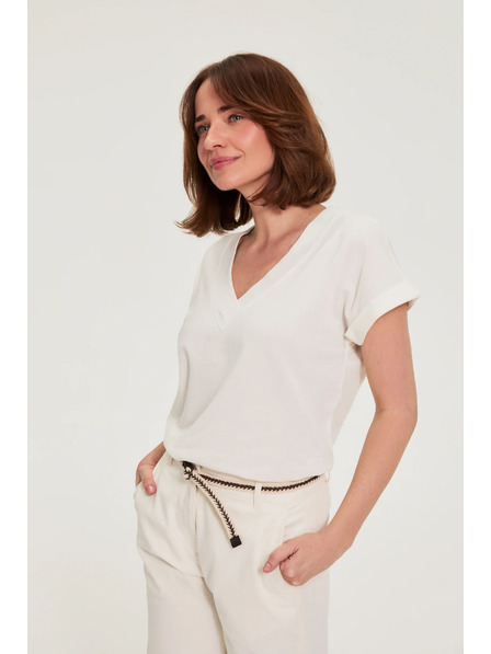 Moodo Baumwollbluse mit V-Ausschnitt weiß Moodo