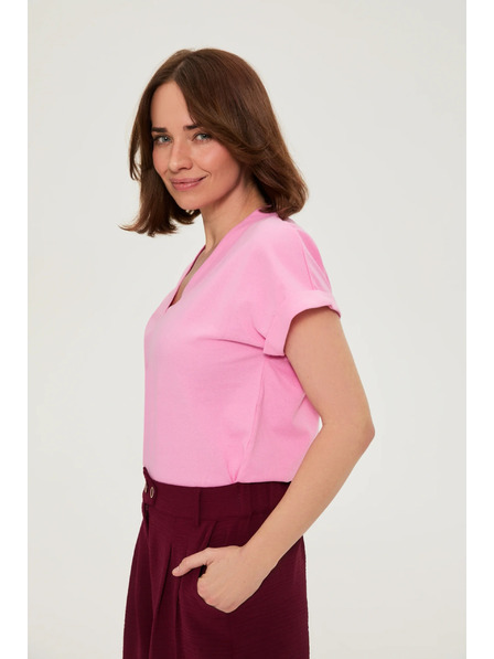 Moodo Baumwollbluse mit V-Ausschnitt rosa Moodo