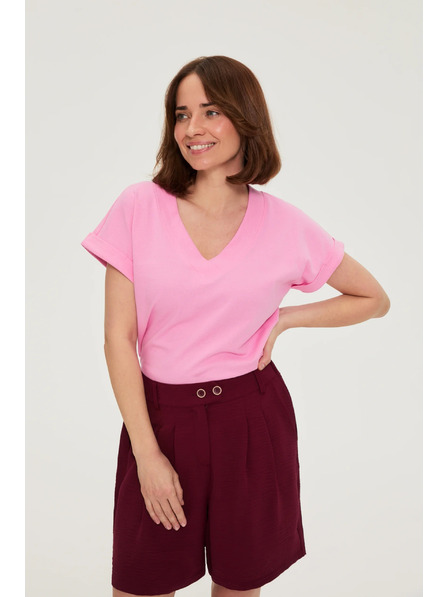 Moodo Baumwollbluse mit V-Ausschnitt rosa Moodo