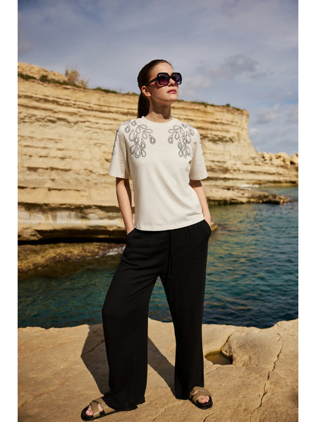 Moodo Baumwollbluse mit Print weiß Moodo