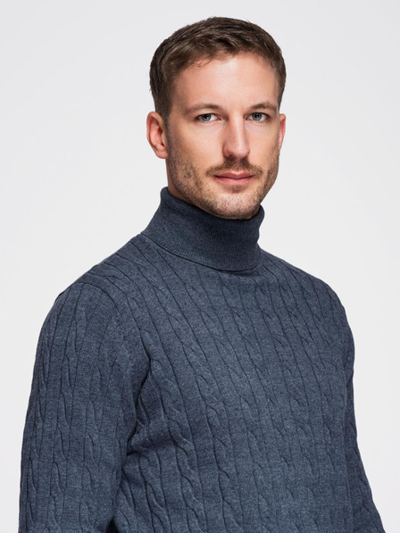 Ombre Clothing Herrenpullover mit Rollkragen und Karomuster - dunkelblau V3 OM-SWTN-0157 Ombre Clothing