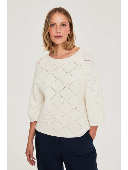 Moodo Beiger Pullover mit Perlen verziert Moodo