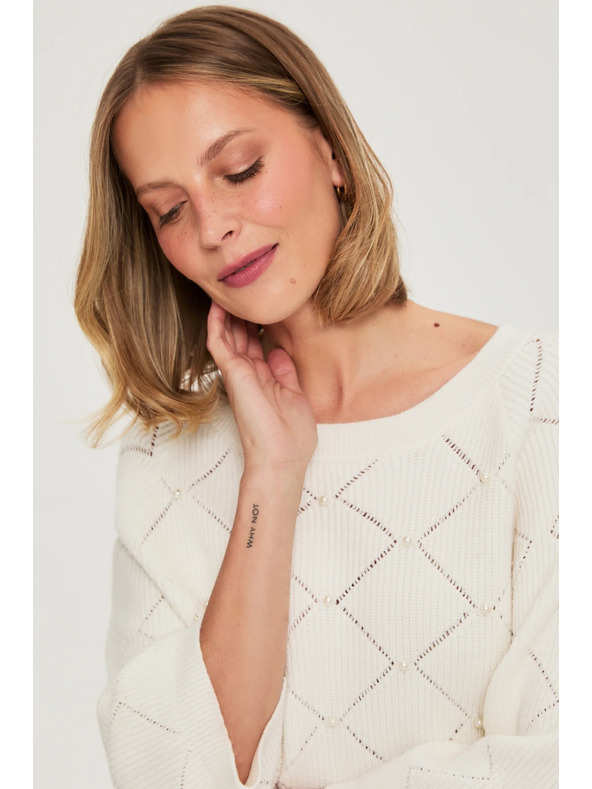 Moodo Beiger Pullover mit Perlen verziert Moodo