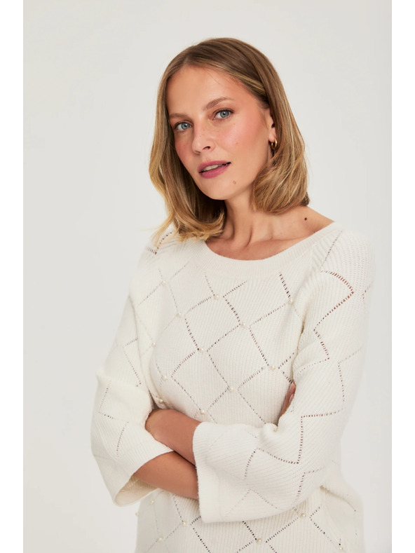 Moodo Beiger Pullover mit Perlen verziert Moodo