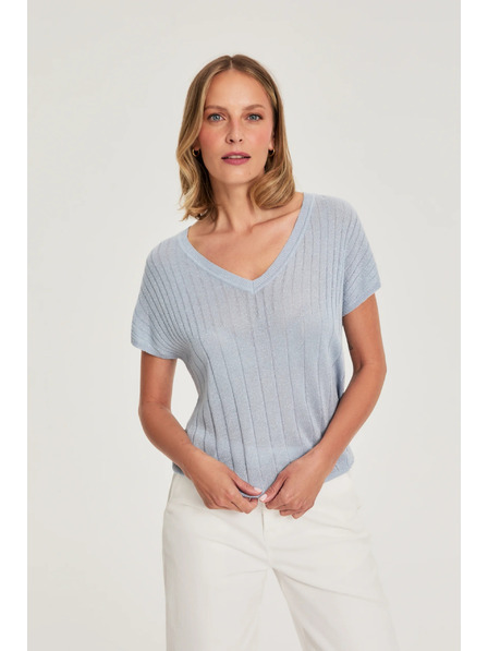 Moodo Hellblauer Pullover mit kurzen Ärmeln Moodo