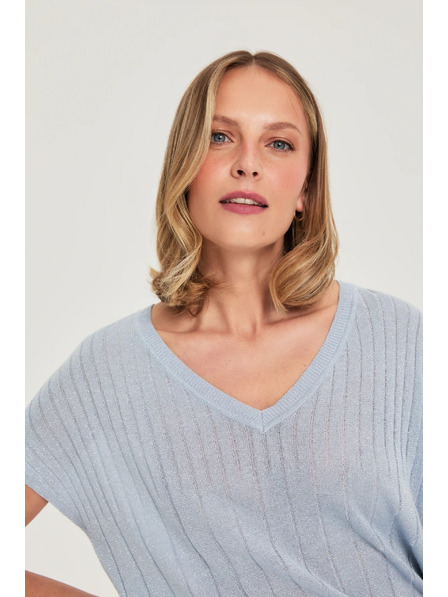 Moodo Hellblauer Pullover mit kurzen Ärmeln Moodo