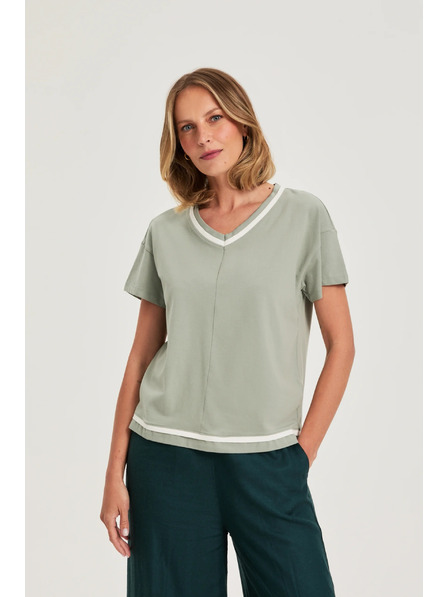 Moodo Olivgrüne V-Ausschnitt Bluse Moodo