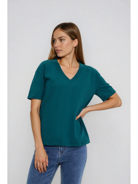 Moodo Baumwoll-T-Shirt mit V-Ausschnitt grün Moodo