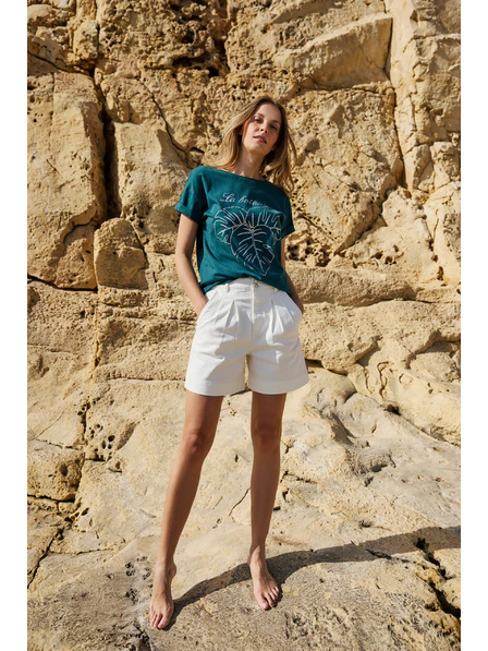 Moodo Baumwoll-T-Shirt mit Druck grün Moodo