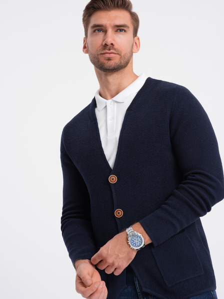 Ombre Clothing Dunkelblaue Herren-Strickjacke mit Taschen Ombre Clothing