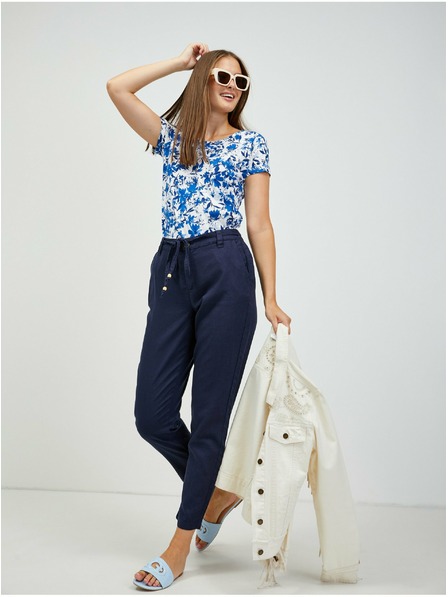 Orsay Dunkelblaue Leinen Chinohose mit Schnürung ORSAY