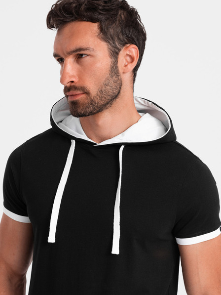 Ombre Clothing Schwarzes Herren-T-Shirt mit Kapuze Ombre Clothing