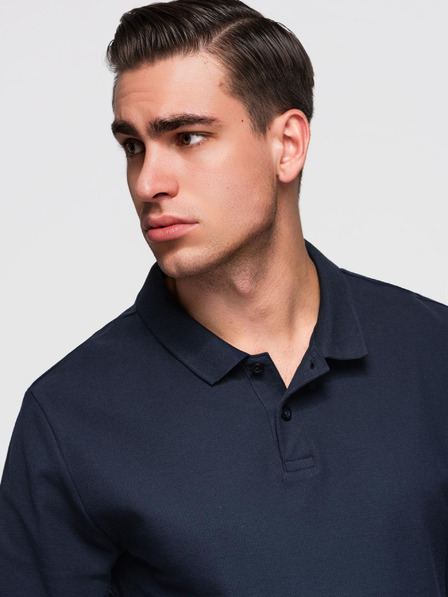 Ombre Clothing Herren-T-Shirt BASIC mit langen Ärmeln und Polokragen - dunkelblau V3 OM-POBL-0162 Ombre Clothing