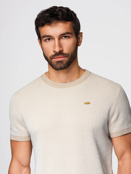 Ombre Clothing Herren-Strukturiertes Hemd aus Baumwollstrick - weiß V1 OM-TSCT-0265 Ombre Clothing