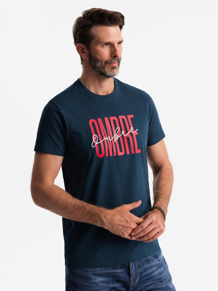 Ombre Clothing Herren-Baumwoll-T-Shirt mit Doppellogo - dunkelblau V3 S2041 Ombre Clothing