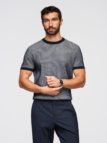 Ombre Clothing Herren-T-Shirt aus strukturiertem Baumwollstrick - dunkelblau V2 OM-TSCT-0265 Ombre Clothing