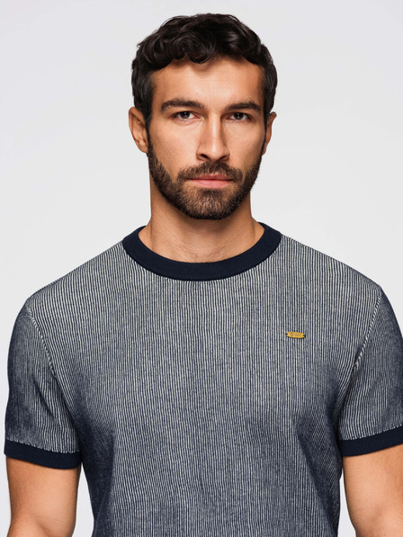 Ombre Clothing Herren-T-Shirt aus strukturiertem Baumwollstrick - dunkelblau V2 OM-TSCT-0265 Ombre Clothing