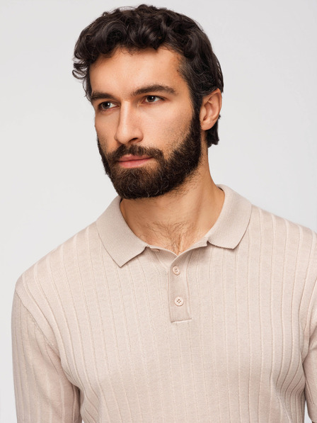 Ombre Clothing Herren Poloshirt SLIM FIT aus Viskose mit vertikalen Streifen - Beige V2 OM-POSS-0169 Ombre Clothing