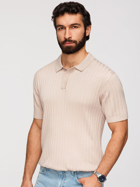 Ombre Clothing Herren Poloshirt SLIM FIT aus Viskose mit vertikalen Streifen - Beige V2 OM-POSS-0169 Ombre Clothing