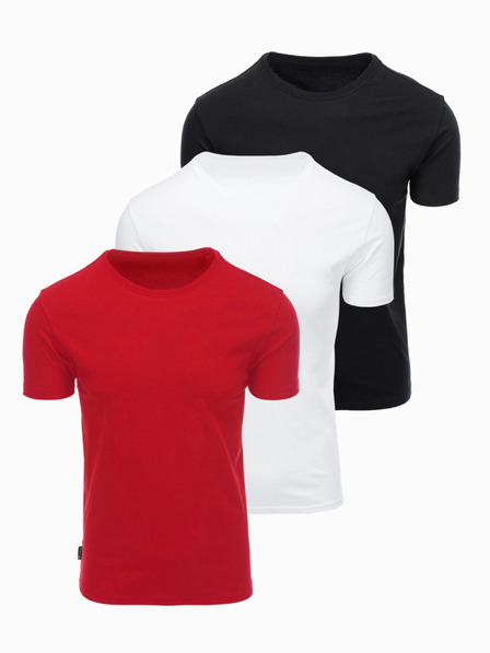 Ombre Clothing Herren Baumwoll-T-Shirts BASIC mit Rundhalsausschnitt - Schwarz/Weiß/Dunkelrot V6 OM-TSBS-0268 Ombre Clothing