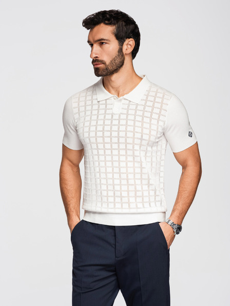 Ombre Clothing Herren Viskose-Poloshirt mit Lochmuster - Weiß V1 OM-POSS-0168 Ombre Clothing