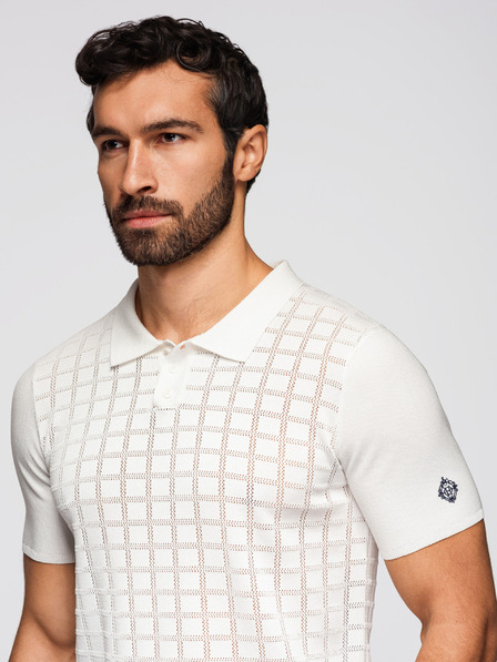 Ombre Clothing Herren Viskose-Poloshirt mit Lochmuster - Weiß V1 OM-POSS-0168 Ombre Clothing