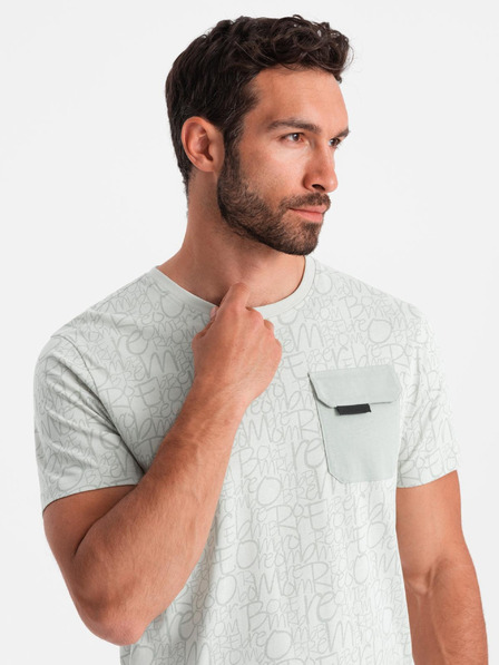 Ombre Clothing Herren Baumwoll-T-Shirt mit Buchstaben-Druck und Tasche - Gelbgrün V4 S2042 Ombre Clothing