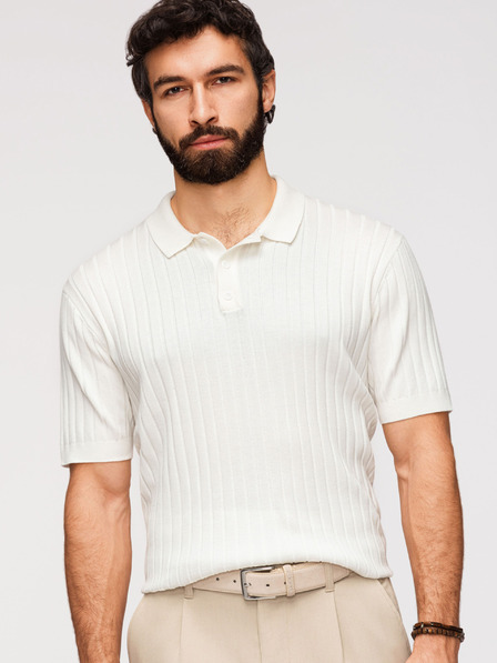 Ombre Clothing Herren Poloshirt SLIM FIT aus Viskose mit vertikalen Streifen - Broken White V3 OM-POSS-0169 Ombre Clothing