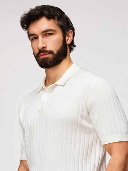 Ombre Clothing Herren Poloshirt SLIM FIT aus Viskose mit vertikalen Streifen - Broken White V3 OM-POSS-0169 Ombre Clothing