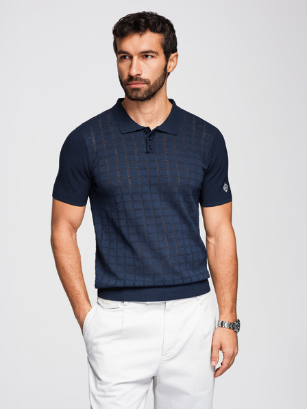 Ombre Clothing Herren Viskose-Poloshirt mit Lochmuster - Dunkelblau V2 OM-POSS-0168 Ombre Clothing