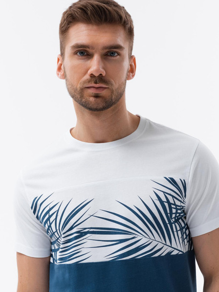 Ombre Clothing Herren zweifarbiges T-Shirt mit Palmblatt-Druck - Dunkelblau V1 OM-TSPT-0177 Ombre Clothing