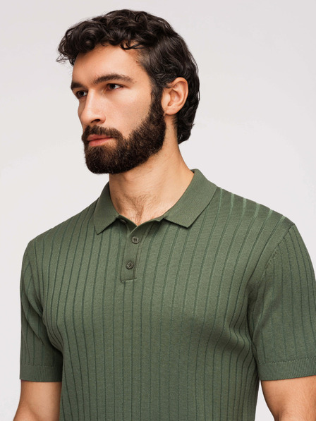 Ombre Clothing Herren Poloshirt SLIM FIT aus Viskose mit vertikaler Rippung - Olivgrün V4 OM-POSS-0169 Ombre Clothing