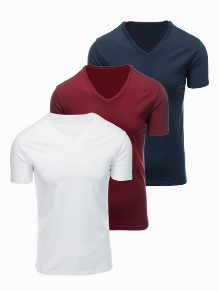 Ombre Clothing Herren Baumwoll-T-Shirts BASIC mit V-Ausschnitt - Weiß/Blau/Karminrot V13 OM-TSBS-0281 Ombre Clothing