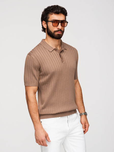 Ombre Clothing Herren Poloshirt SLIM FIT aus Viskose mit vertikalen Streifen - Hellbraun V5 OM-POSS-0169 Ombre Clothing