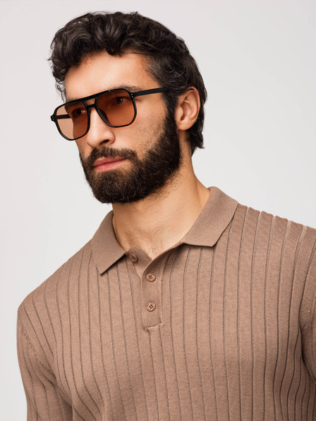 Ombre Clothing Herren Poloshirt SLIM FIT aus Viskose mit vertikalen Streifen - Hellbraun V5 OM-POSS-0169 Ombre Clothing