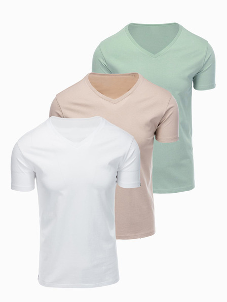 Ombre Clothing Herren Baumwoll-T-Shirt BASIC mit V-Ausschnitt - Graugrün/Weiß/Beige V14 OM-TSBS-0281 Ombre Clothing