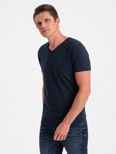 Ombre Clothing Signiertes Herren T-Shirt mit V-Ausschnitt und Elasthan - Dunkelblau V2 S2040 Ombre Clothing