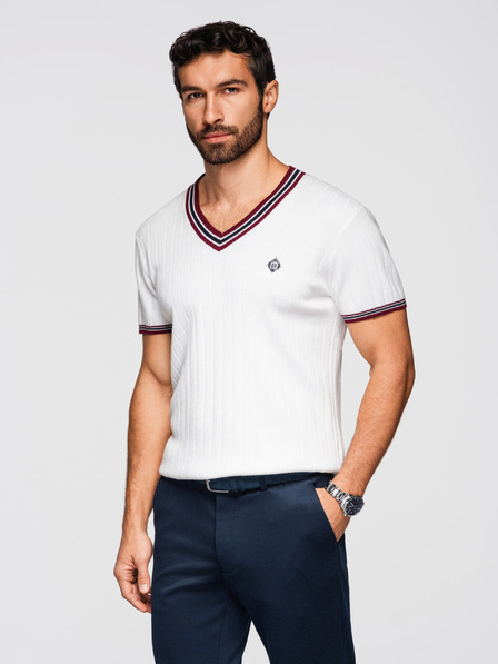 Ombre Clothing Herren Viskose-T-Shirt mit V-Ausschnitt - Weiß V1 OM-TSCT-0266 Ombre Clothing