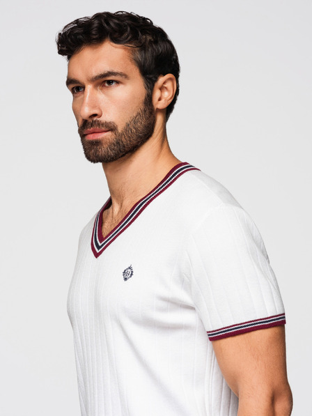 Ombre Clothing Herren Viskose-T-Shirt mit V-Ausschnitt - Weiß V1 OM-TSCT-0266 Ombre Clothing