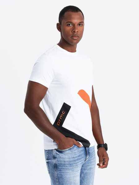 Ombre Clothing Herren Baumwoll-T-Shirt mit kontrastreichem zweifarbigem Druck - Weiß V2 OM-TSPT-0219 Ombre Clothing