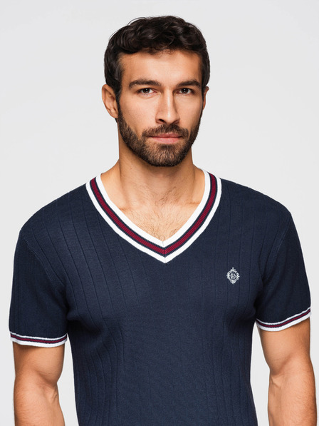 Ombre Clothing Herren Viskose-T-Shirt mit Schlangenhals-Ausschnitt - Dunkelblau V2 OM-TSCT-0266 Ombre Clothing