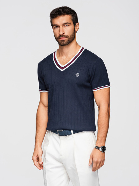 Ombre Clothing Herren Viskose-T-Shirt mit Schlangenhals-Ausschnitt - Dunkelblau V2 OM-TSCT-0266 Ombre Clothing