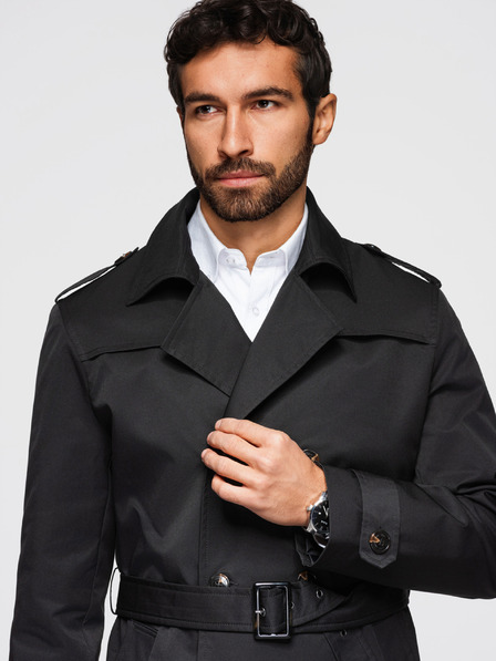 Ombre Clothing Herren Zweireihiger eleganter Blazer SLIM FIT mit Gürtel - Schwarz V2 OM-COLC-0146 Ombre Clothing