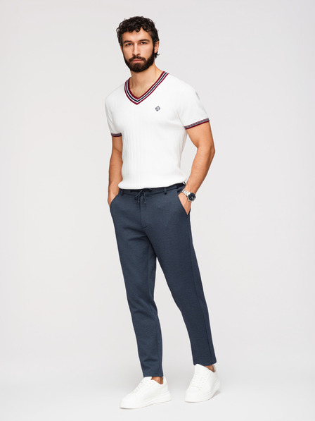 Ombre Clothing Herren Casual Hose CARROT FIT aus Jacquard Strickware - dunkelblau V1 OM-PACP-0292 Ombre Clothing