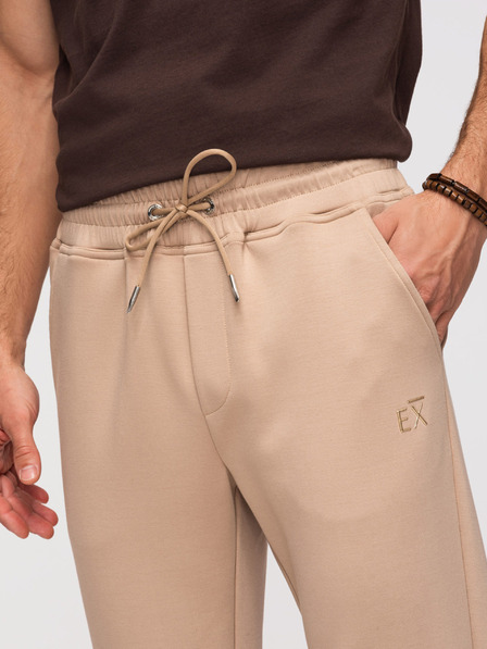 Ombre Clothing Herren Jogginghose mit geraden Beinen aus glatter Strickware - beige V3 OM-PSBC-0221 Ombre Clothing