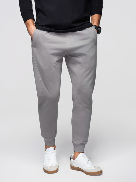 Ombre Clothing Herren Jogginghose BASIC mit Rippe an den Beinen - grau V8 OM-PABS-0305 Ombre Clothing