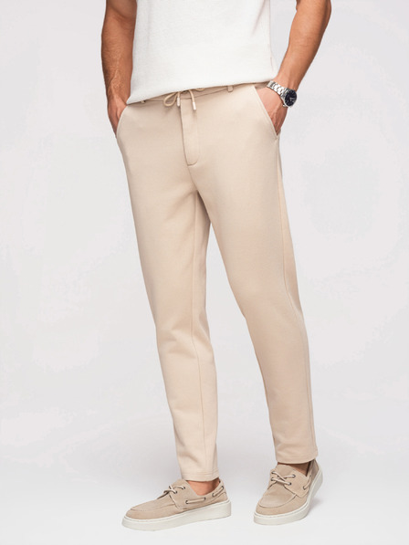 Ombre Clothing Herren Casual Hose CARROT FIT aus Jacquard Strickware - beige V2 OM-PACP-0292 Ombre Clothing