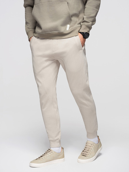 Ombre Clothing Herren Jogginghose BASIC mit geripptem Bein - hellbeige V1 OM-PABS-0305 Ombre Clothing